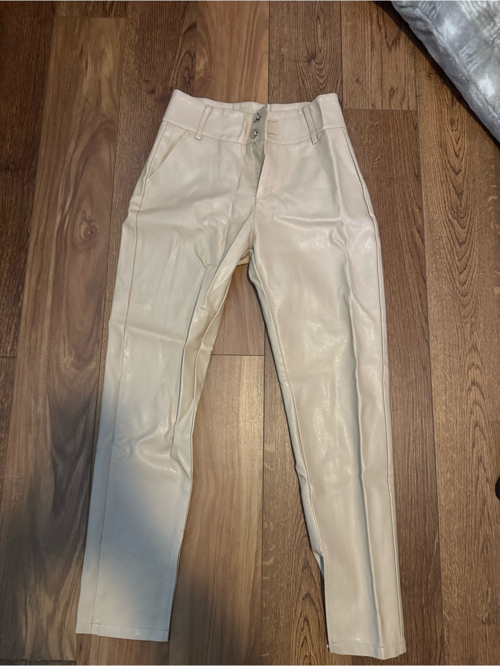 High-Rise Faux Leather Pants in Cream